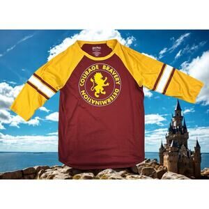 Harry Potter Gryffindor 3/4 Sleeve Raglan Shirt Large Maroon Yellow Stripes